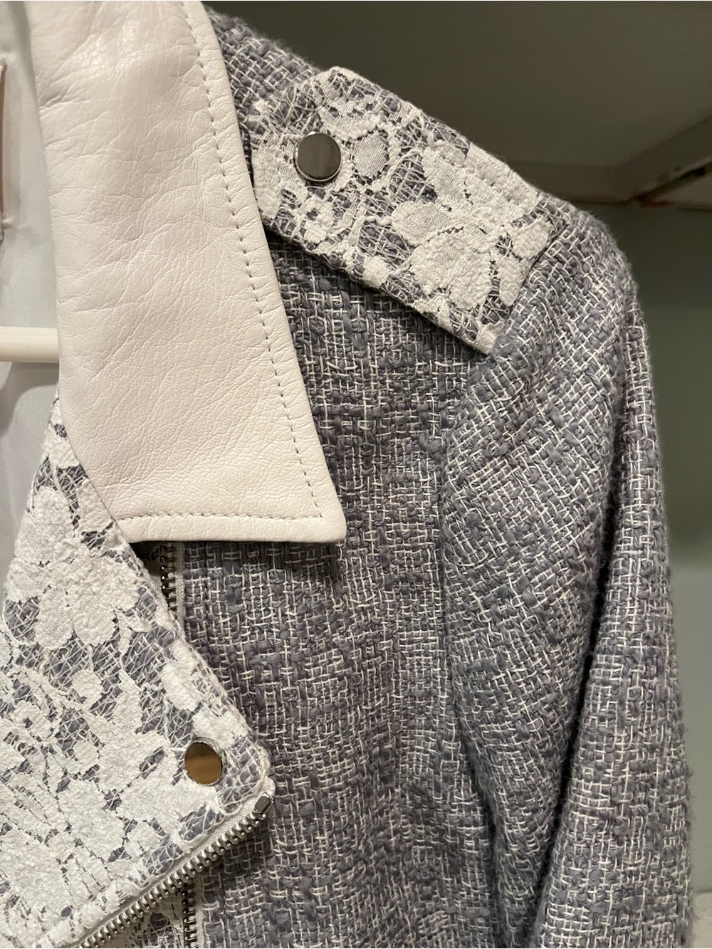 Rebecca Taylor Tweed, Lace & Genuine Leather Moto Jacket, Size M - Picture 6 of 16